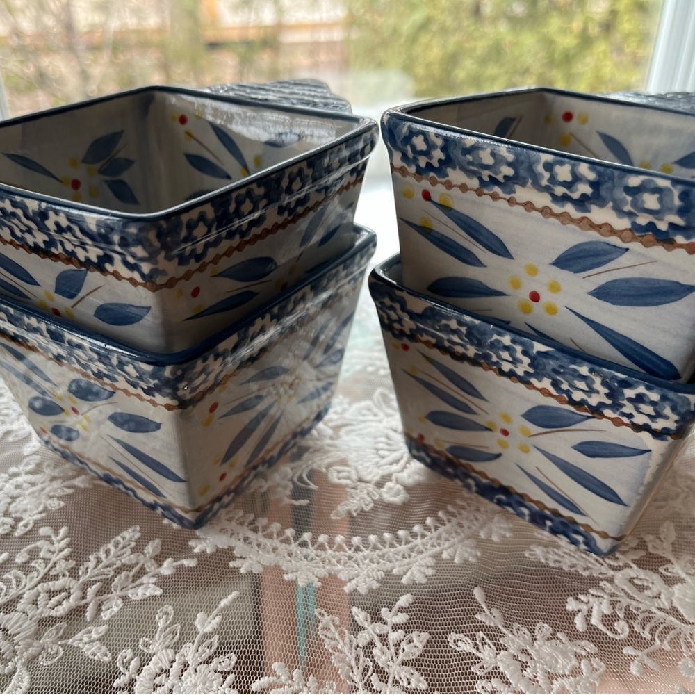 Temp-Tations Blue and Yellow Floral Ceramic Ramekins - Set of 4